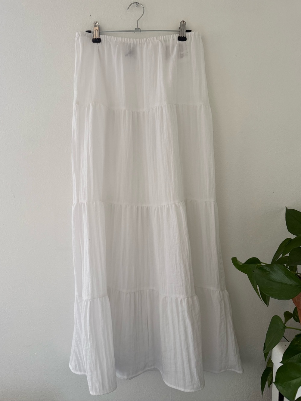 Divided White Tiered Maxi Skirt